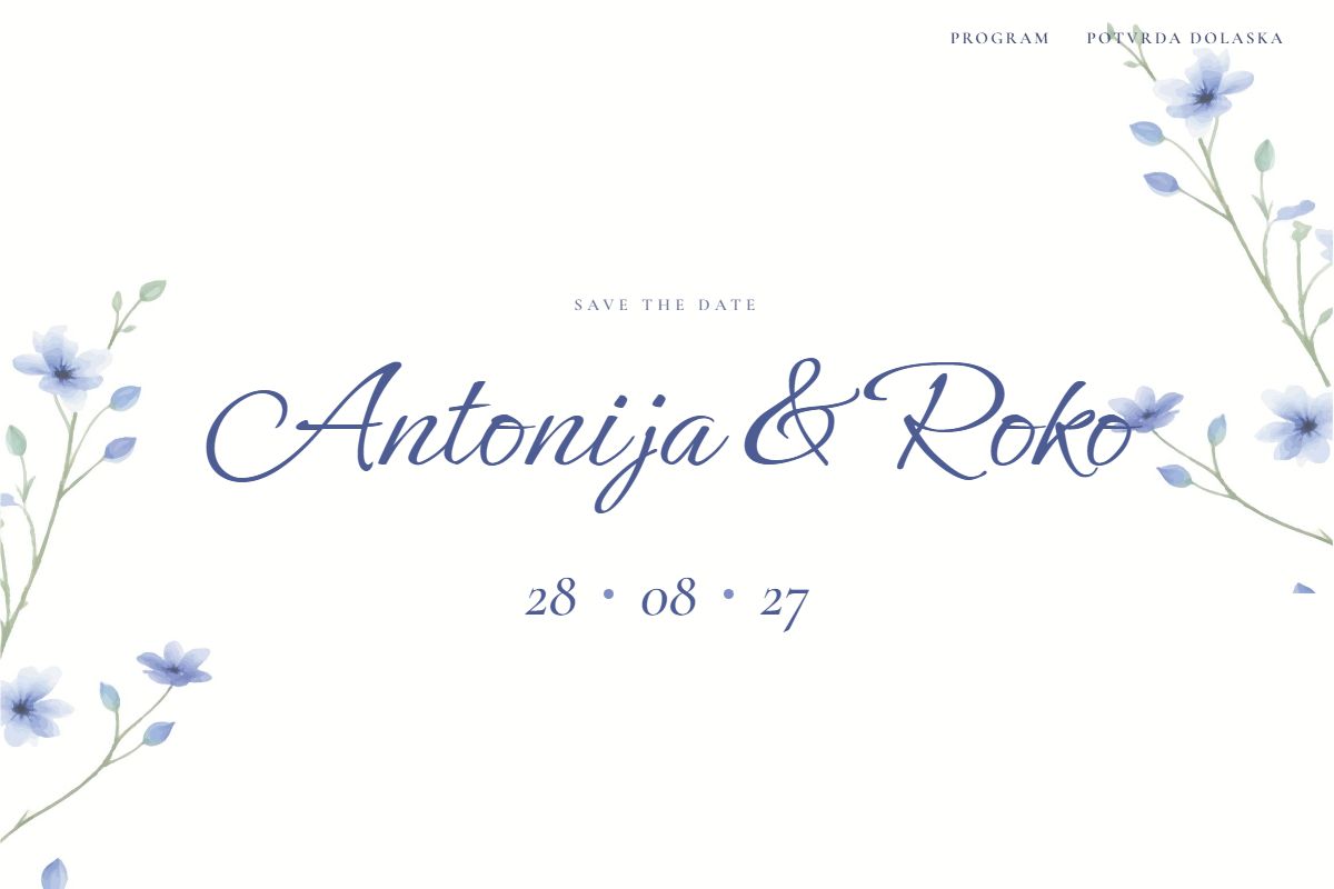 Blue Blossom digital wedding invitation - Papilon Design