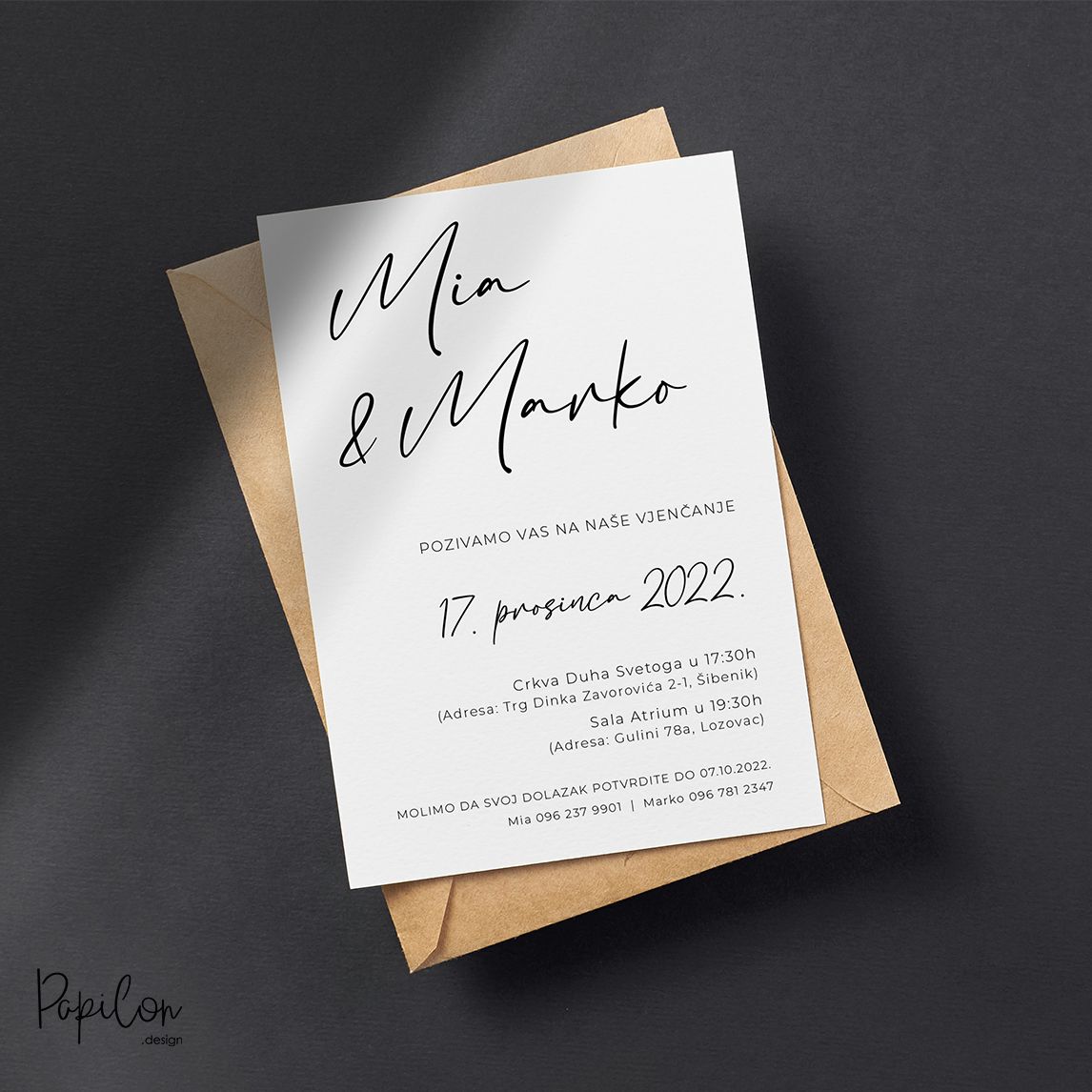 papilon design pozivnice za vjenčanje dizajn tisak