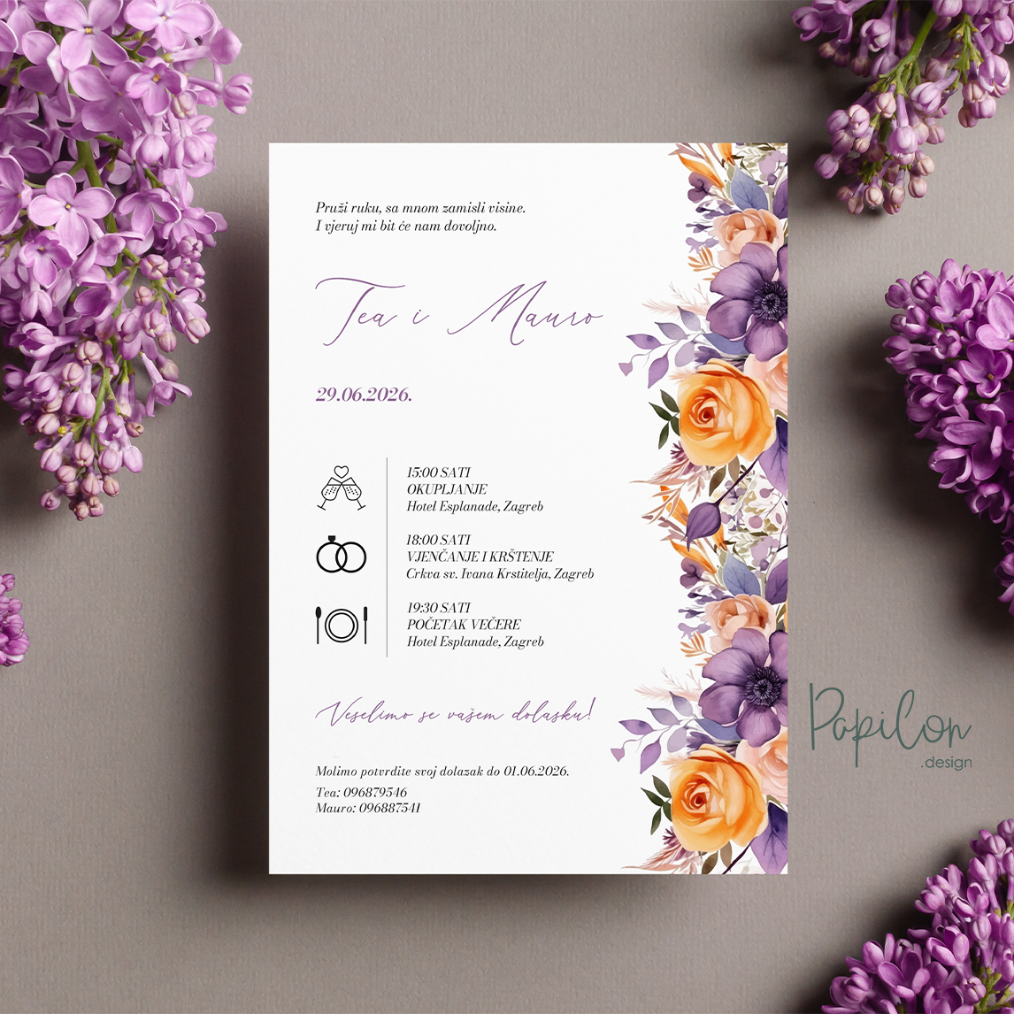 Pozivnica za vjenčanje Primavera s cvjetnim motivom - Papilon Design