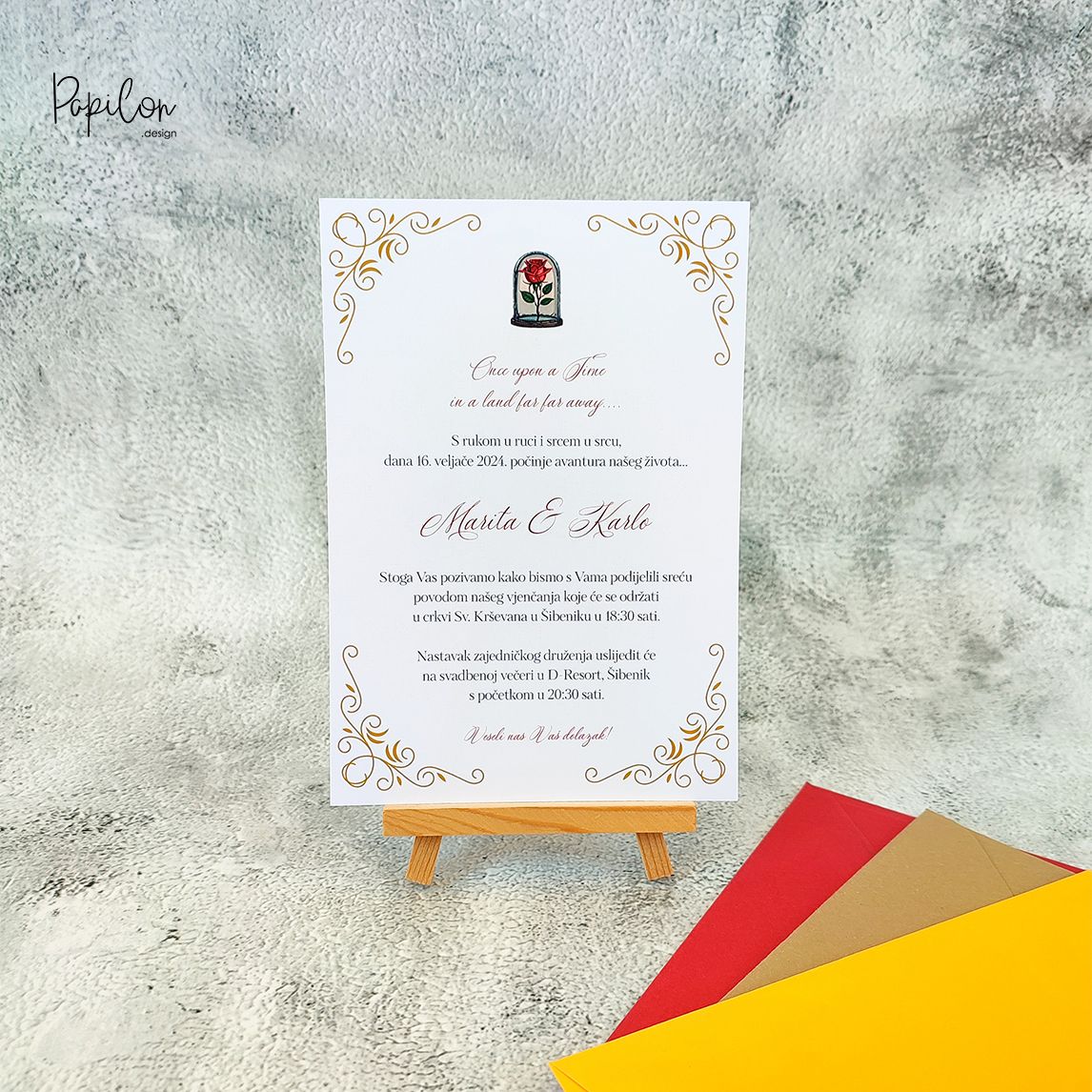 papilon design tematske pozivnice za vjenčanje proslave Beauty and the Beast